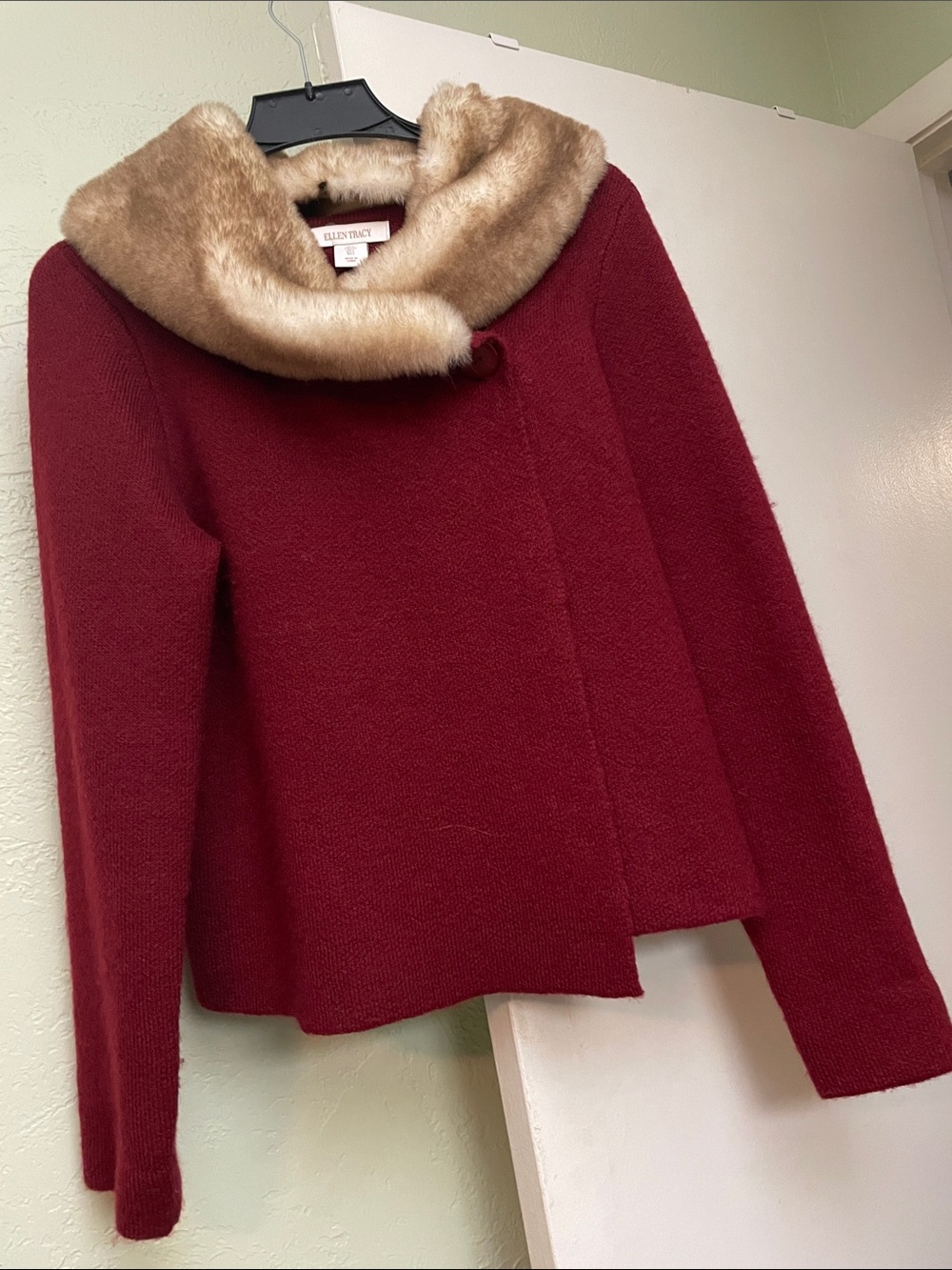 Burgundy Sweater with Faux Fur Collar